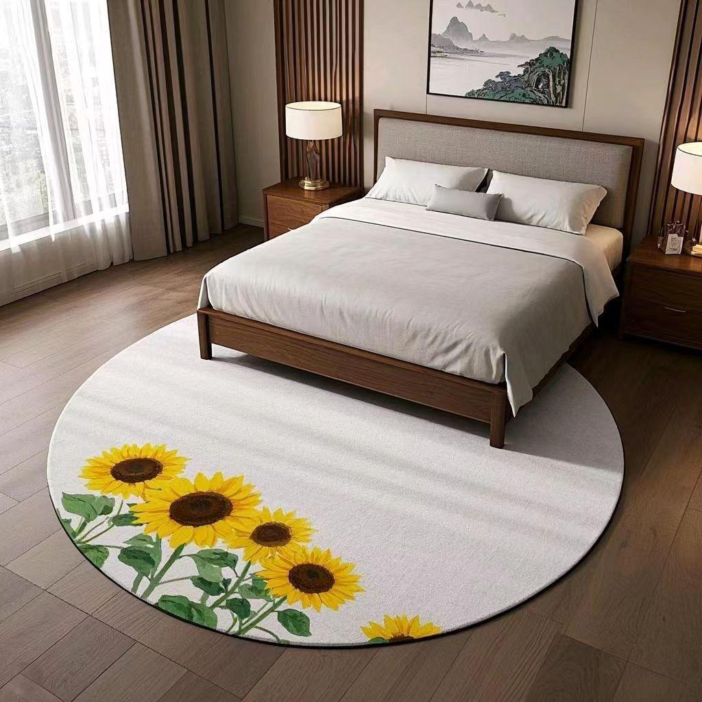 Sunflower Pattern Bedroom Decor Round Carpet Thick Plush Carpets for Living Room Fluffy Soft Bedside Rug Home Washable Floor Mat
