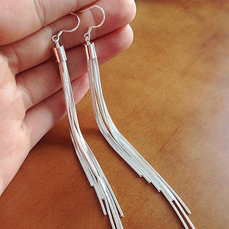 Silver Geometric Tassel Earrings For Women Summer Jewelry Gift