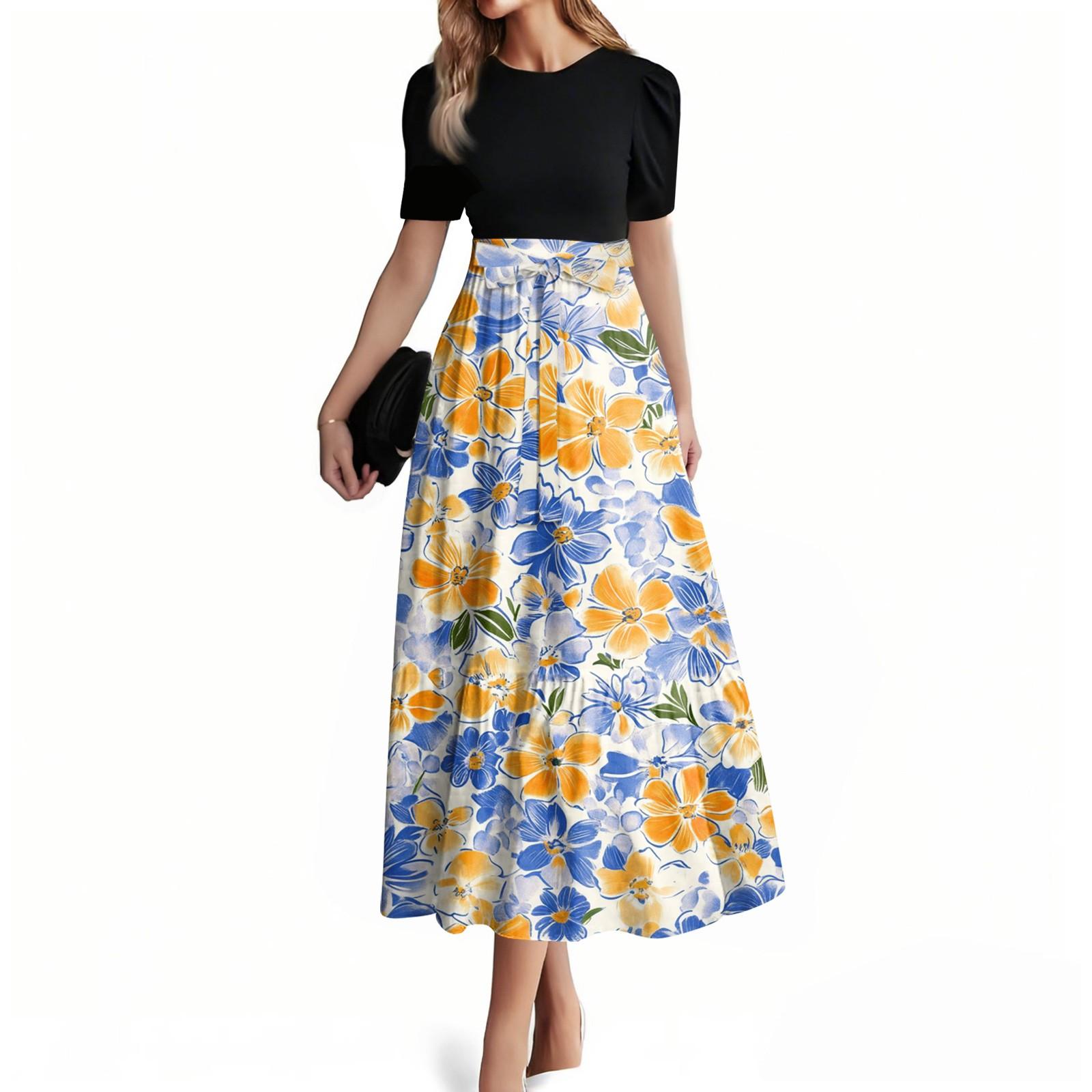 

Женское модное повседневное платье с коротким рукавом и круглым вырезом, элегантное, темпераментное L оранжевый