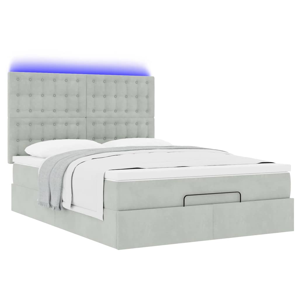 Enjoy Restful Nights with This Ottoman Bed Set Including Mattress and LED Lights Light Gray 140 X 200 Cm Velvet Fabric