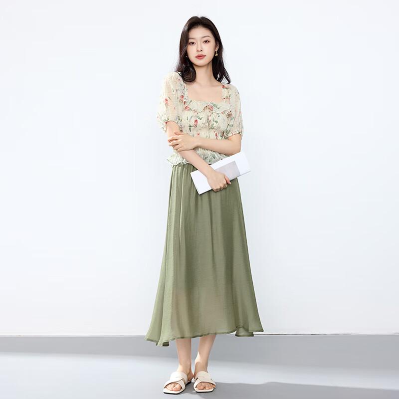 JOY SPEAKER Women's Printed Square Neck Short Sleeve Shirt