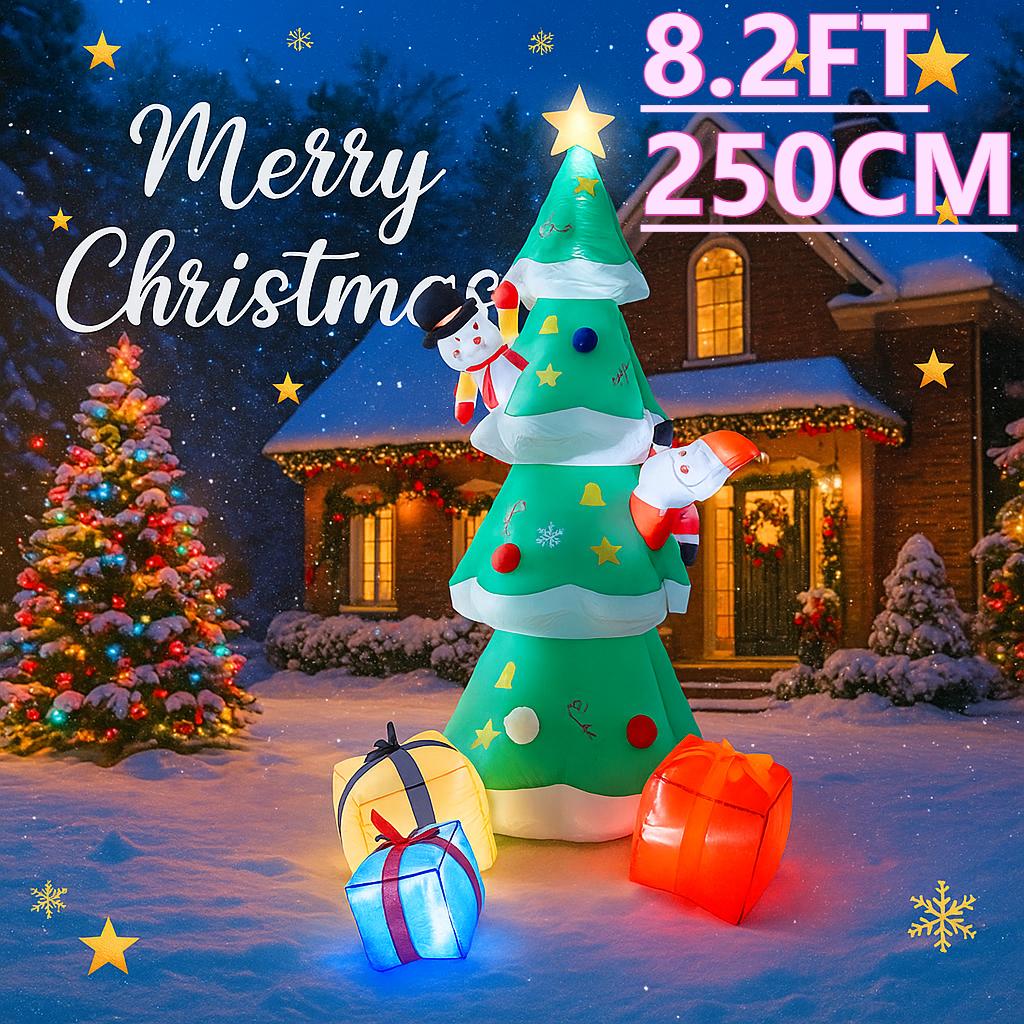8.2FT LED Light Inflatable Xmas Tree Santa Snowman Gift Boxes Toy Yard Decor Supplies Home Decoration Ornament Holiday Gift