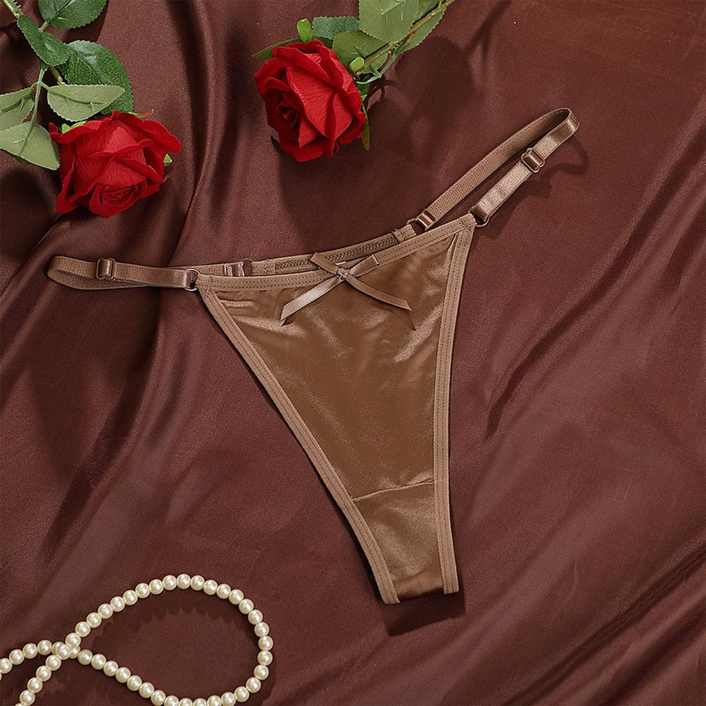 Low Waist Adjustable Strap Thong Panties with Bow Detail Lightweight Breathable Fabric Women's Underwear Intimate Apparel