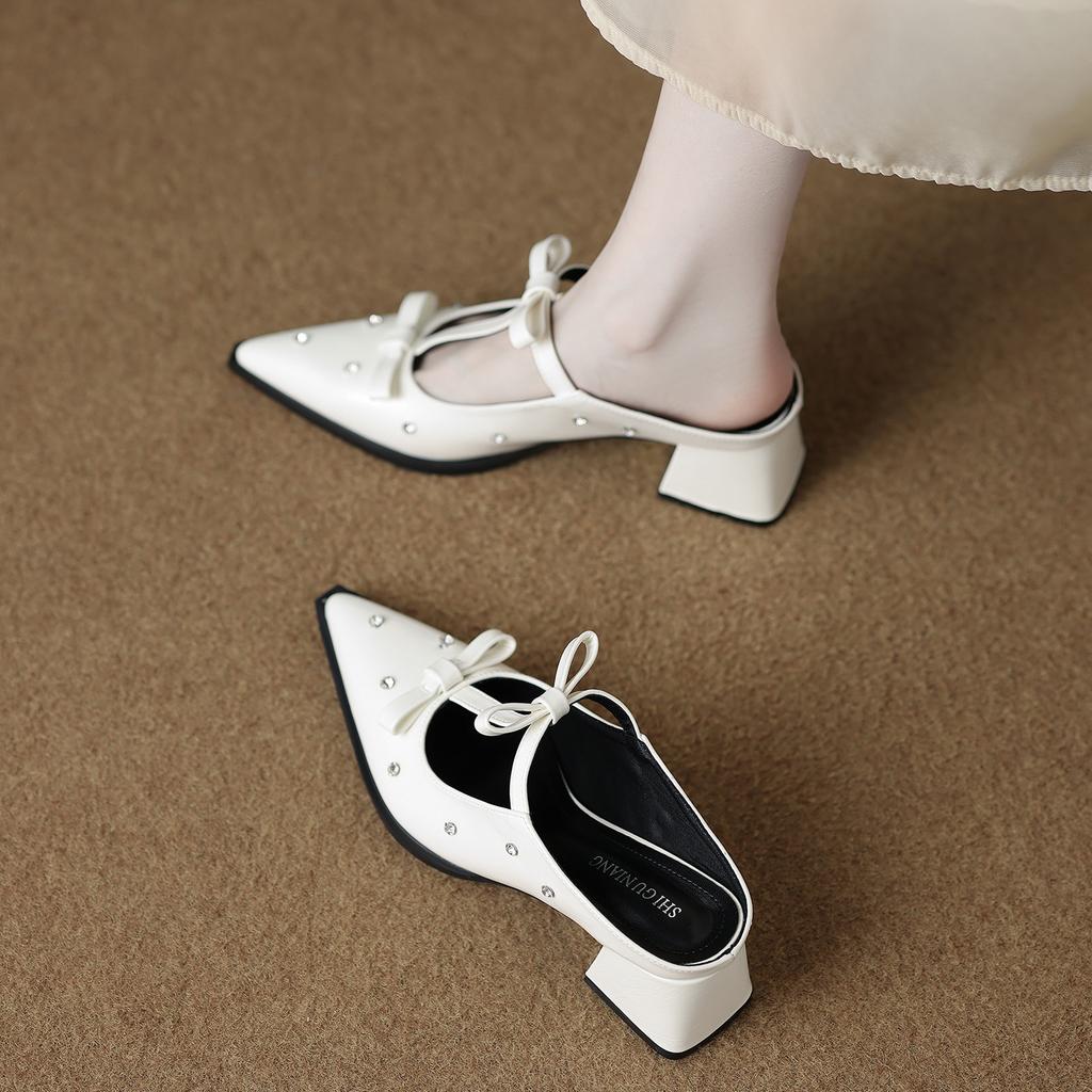 6001-9 High-heeled bag head half slippers women's summer wear light luxury Mary Jane temperament versatile pointed sandals