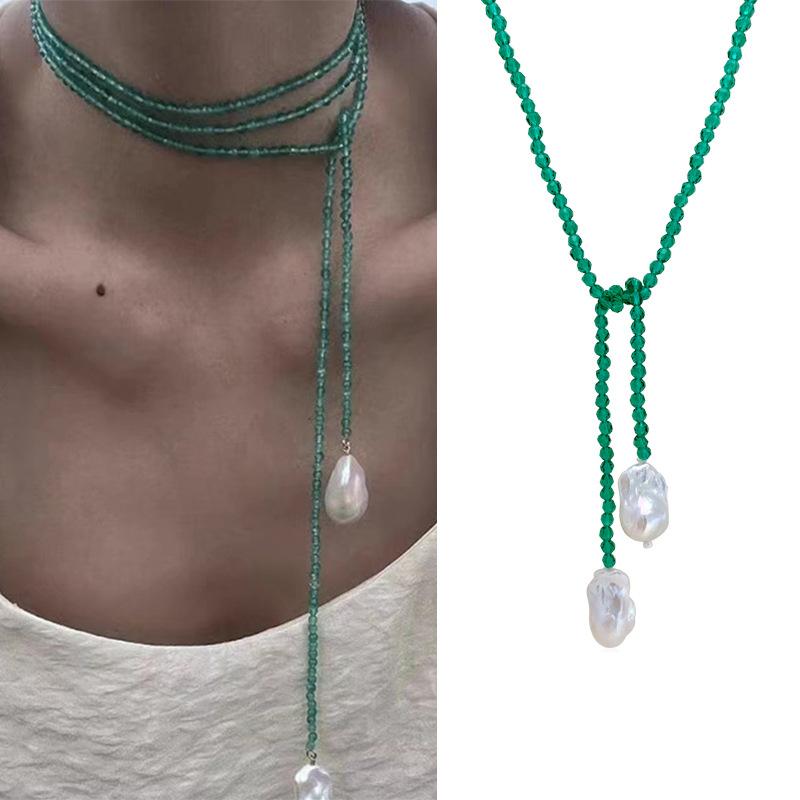 

Retro Alien Irregular Baroque Pearl Pendant Necklace for Women Vintage Green Black Crystal Bead Long Necklace Neck Chain Jewelry темно-зеленого