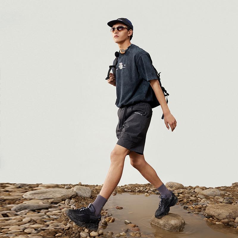 Li-Ning CF Exploration Series Vintage Print Loose Soft Short Sleeve T-Shirt Unisex Tops Black ATSU825-1