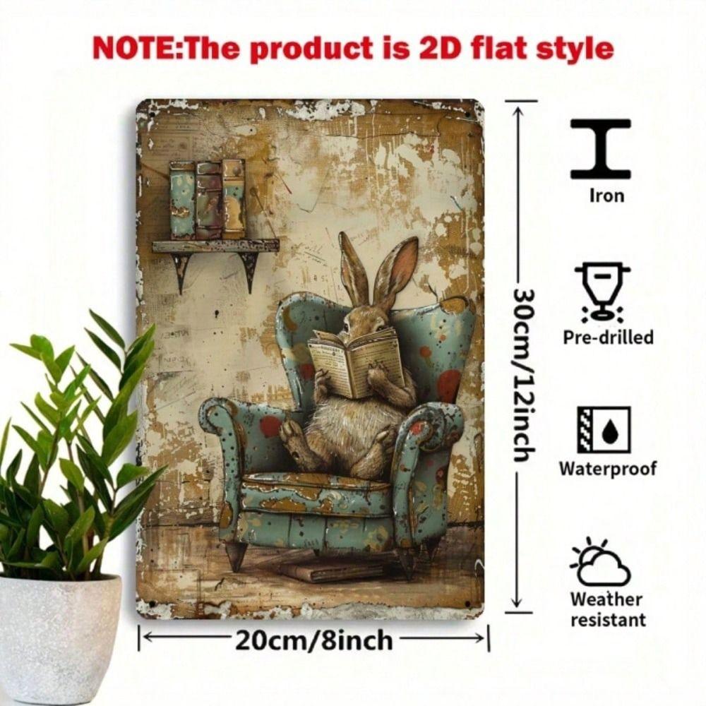 

Tin Sign Vintage Rabbit Scholar 3D Wall Art Decor for Home
