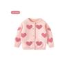 Spring and Autumn Kids Heart Combed Cotton Long Sleeves Sweater Girl Fleece-lined Cardigan Top Baby Girl Knitwear Outwear