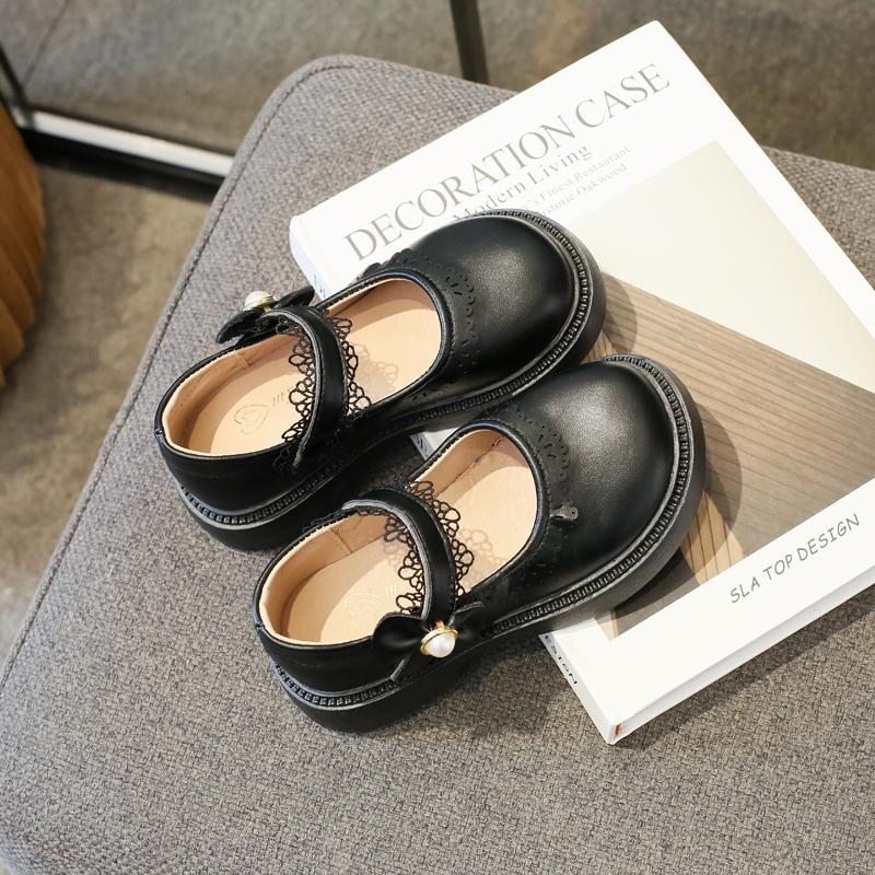 New Girls Leather Shoes Simple Lace Bow Children Fashion Casual Shoes Round-toe Kids Princess Loafers Lolita Style 2024 Spring