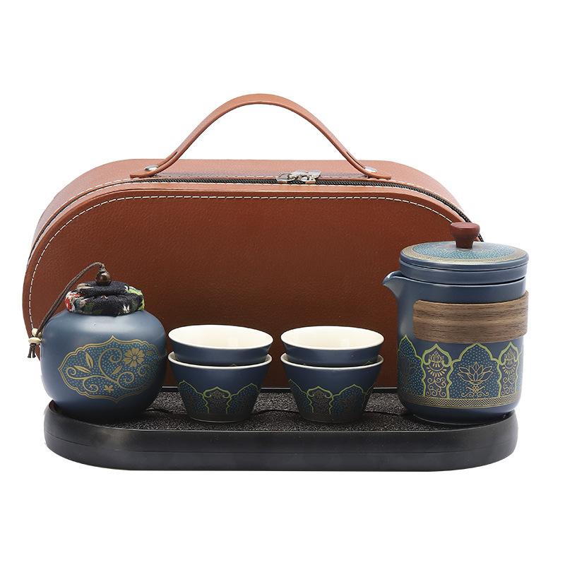 

Travel tea set, outdoor portable ceramic express cup, one pot of four cups, tea pot travel gifts