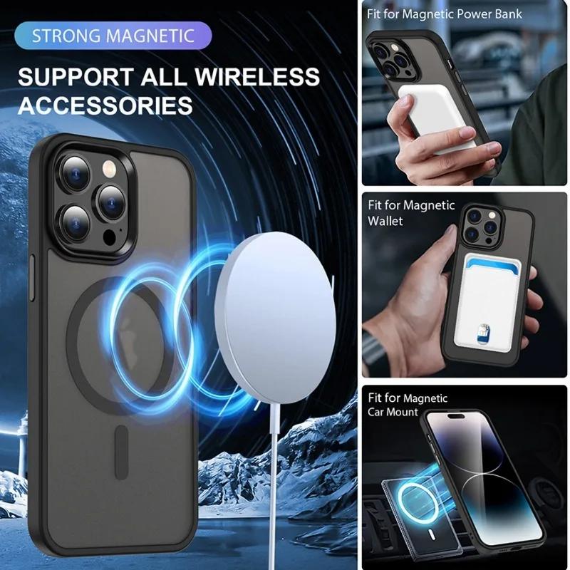 Translucent Frosted Glass Lens Protector Magnetic Case for iPhone 15 14 13 12 11 Pro Max 15Plus Shockproof Wireless Charge Cover