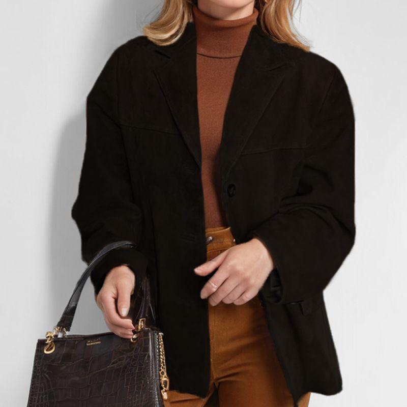 Retro Suit Jacket Autumn New European and American Women Retro Brown Loose Pocket Long Sleeve Blazers