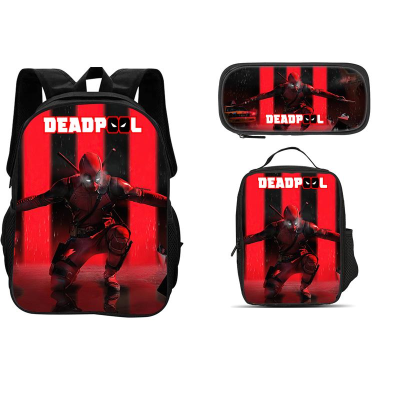 Deadpool Movie 3Pcs Set Backpack+Pencil Case+lunch Bags  Fashion Boy and Girl Child Gift School Stationery
