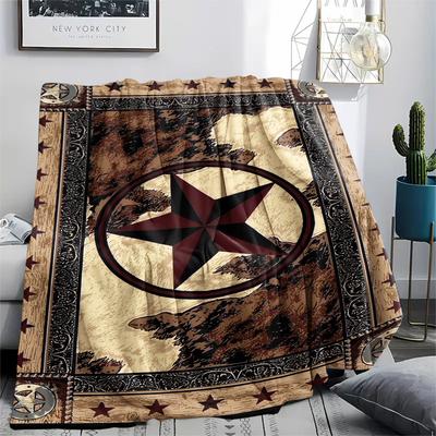 1Pc Western Texas Star Print Flannel Blanket, High Quality Comfortable for All Seasons, Home Decor, Warmth and Comfort, Perfect for Christmas Gifts