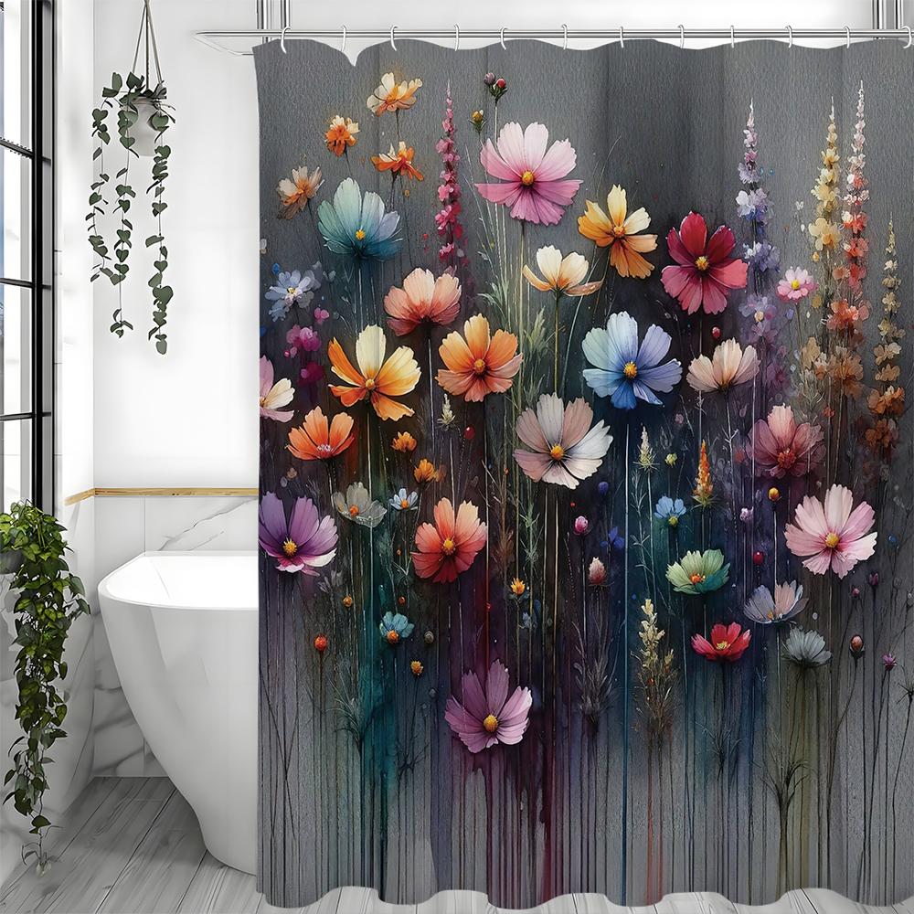 Melancholy Bohemian Garden Set, Abstract Lines Floral Fantasy Shower Curtain, Bathroom Decorative Shower Curtains, Waterproof Sh