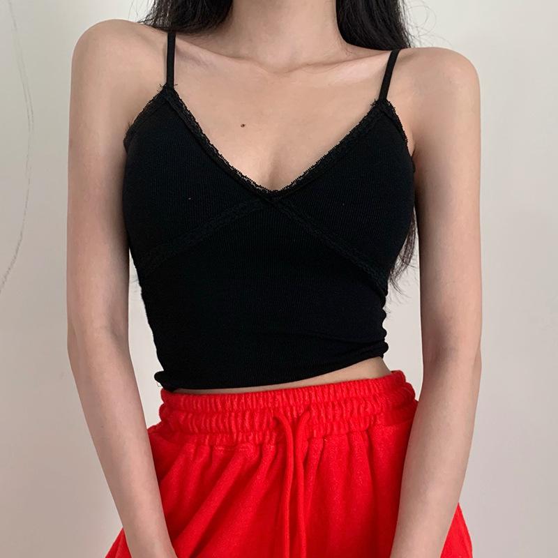 Summer Ins Korean All Matching V-neck with Chest Pad Design Sense Halter Vest Top Trend