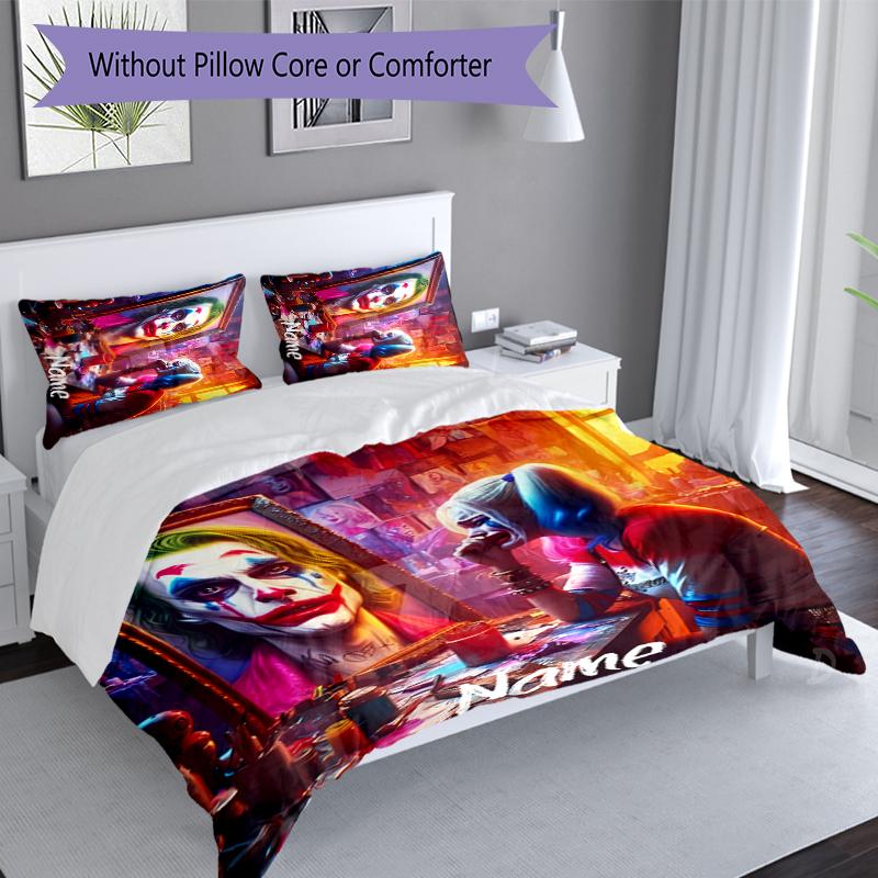 3pcs Custom Name Harley Quinn Set,Includes 1 Duvet Cover and 2 Pillowcases,All-season Bedroom Decor