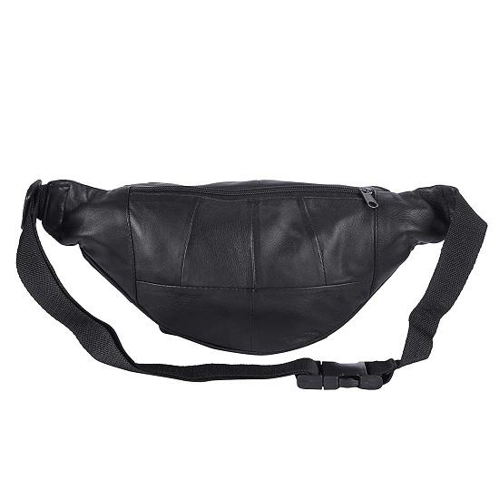 Noora Stilvolle schwarze Leder-Hüfttasche, elegante Reisetasche, Reisepasshülle mit verstellbarem Riemen