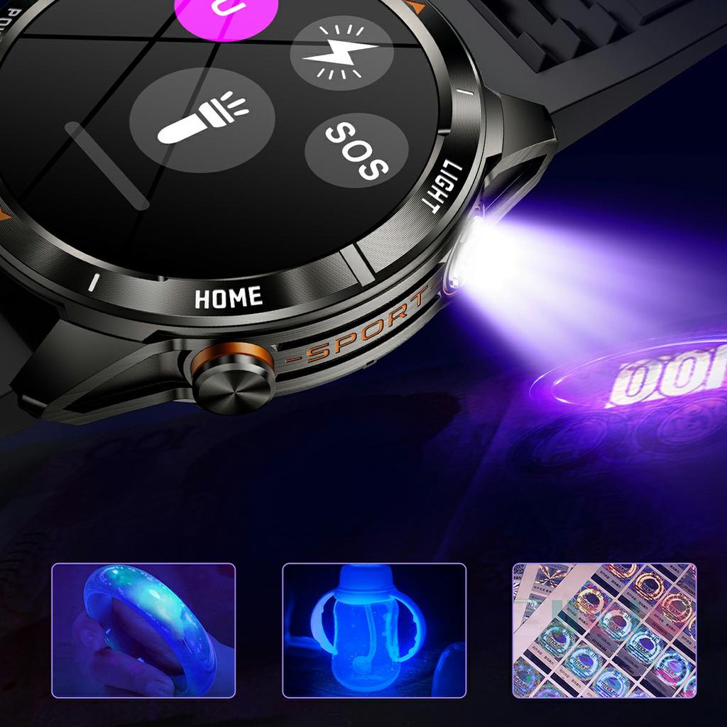 KT80 1,46 Zoll Outdoor Smartwatch mit Taschenlampe Gesundheitsmonitor Multi-Sport-Modi Armbanduhr