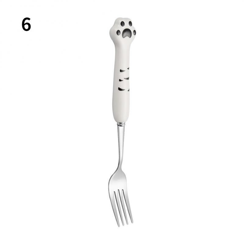 Simpatico gatto artiglio cucchiaio forchetta manico in ceramica stoviglie in acciaio inossidabile 304 cucchiaio forchetta bacchette simpatico cartone animato stoviglie per bambini