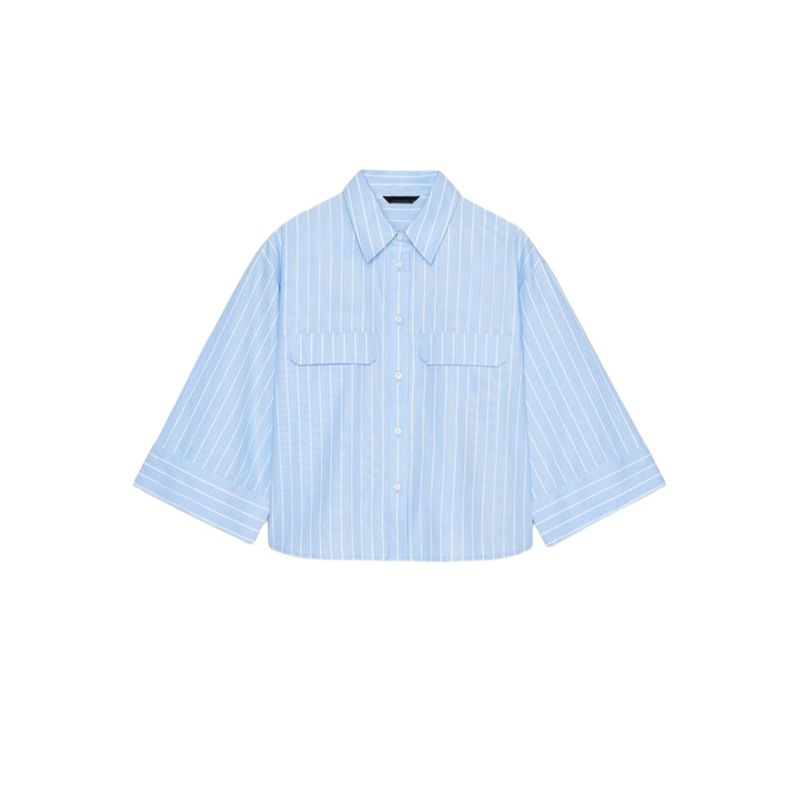 

Summer New Product Women s Clothes Minimalist All-Match Wide Sleeve Lapel Casual Shirt Tops 2224666 2224913 Light Blue L