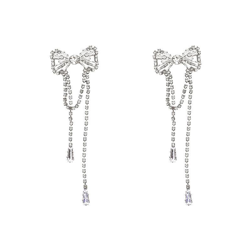 Silver Needle High-end Style Claw Zircon Flowing Tassel Earrings for Women - Light Luxury, Small-Scale, Unique Style Long Earring Set