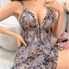 New Sexy Floral Suspenders Gather Irregular Nightgown Erotic Underwear Set
