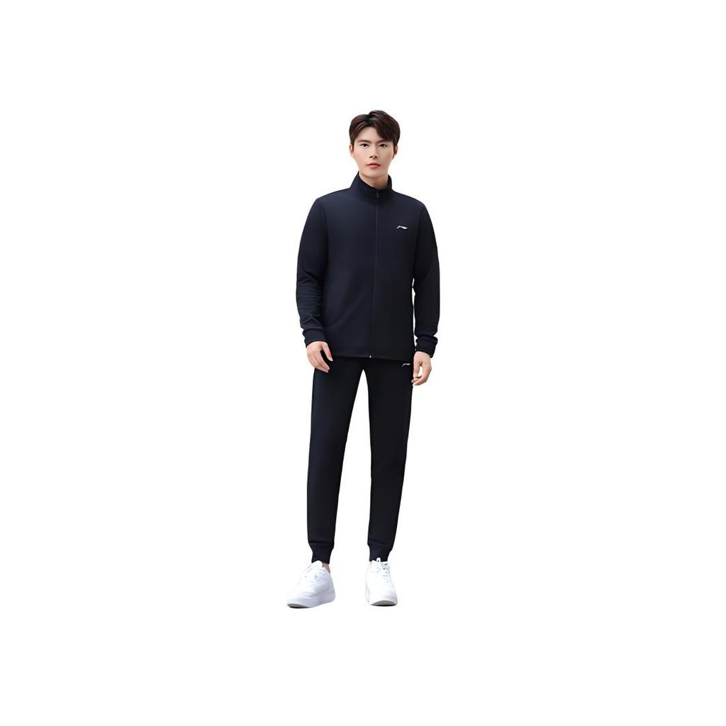 Li-Ning Sports Lifestyle Series Stand Collar Small Logo Zipper Design Long Sleeve Top Cuffed Mid Waist Long Pants Casual Sports Suit AWEU029-1