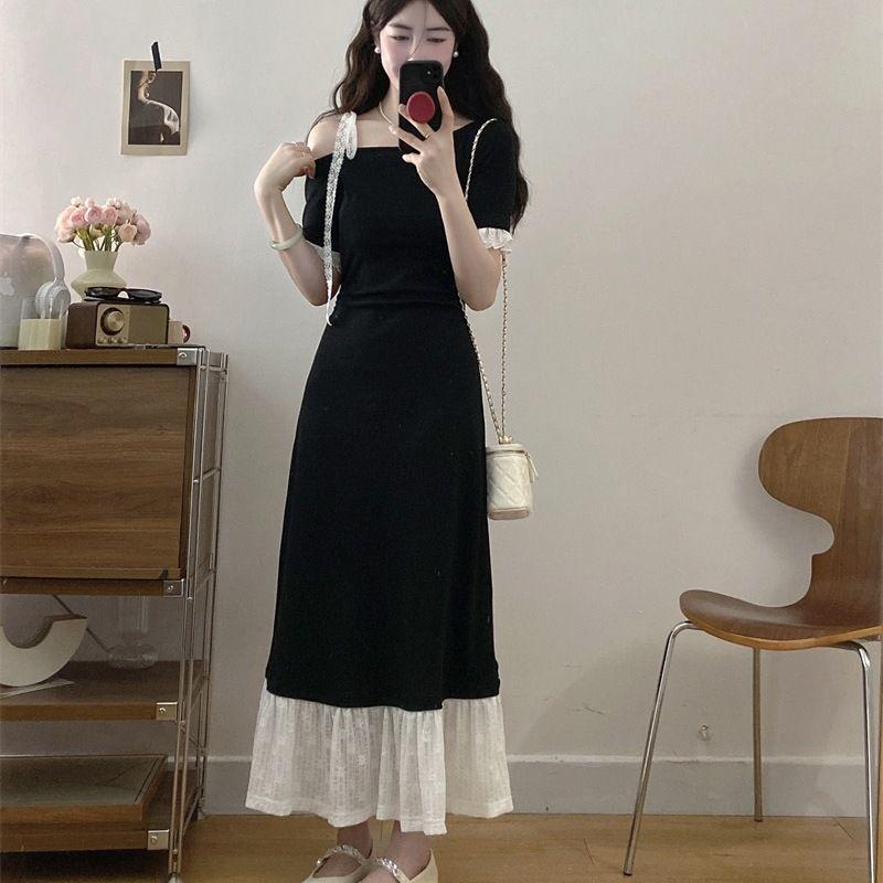Plus Size Off-Shoulder Retro Little Black Dress - Women s Slimming Summer Hepburn Style L [100-120 jin]
