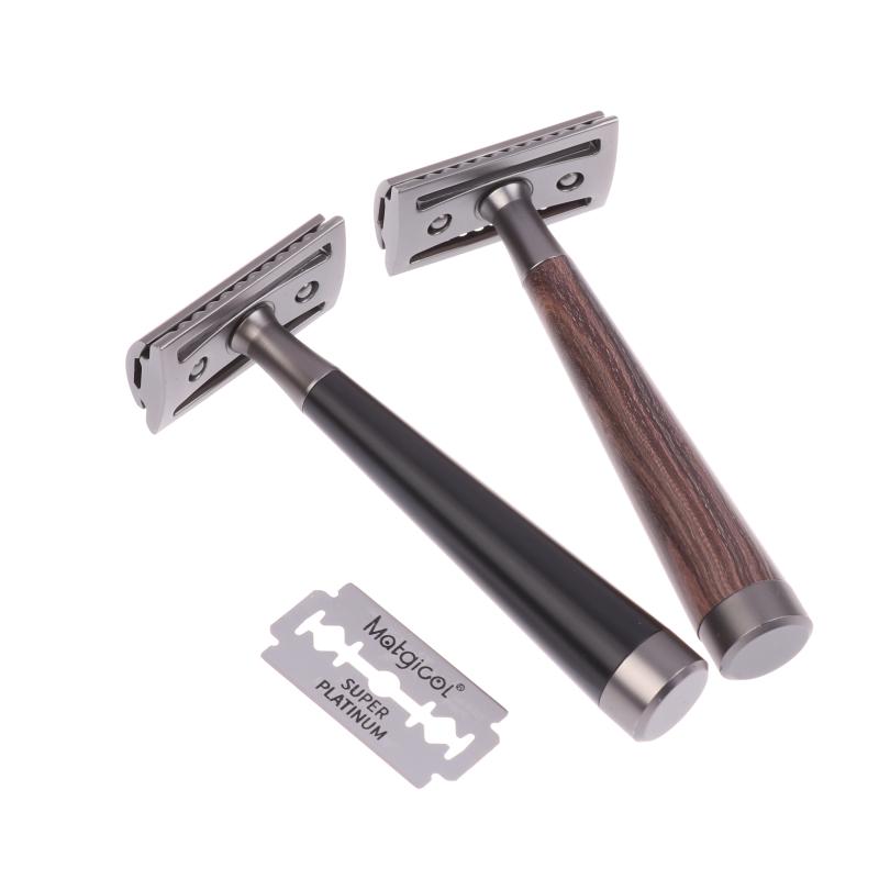 Double Edge Safety Razor, Faux Wood Zinc Alloy Handle Razor With 5 Stainless Steel Blades, Heavy Duty Eco-Friendly Razor