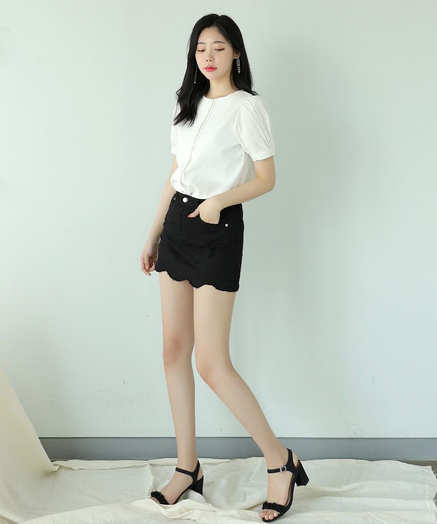 Ppaeppae Black Wave Stretch Skirt Pants