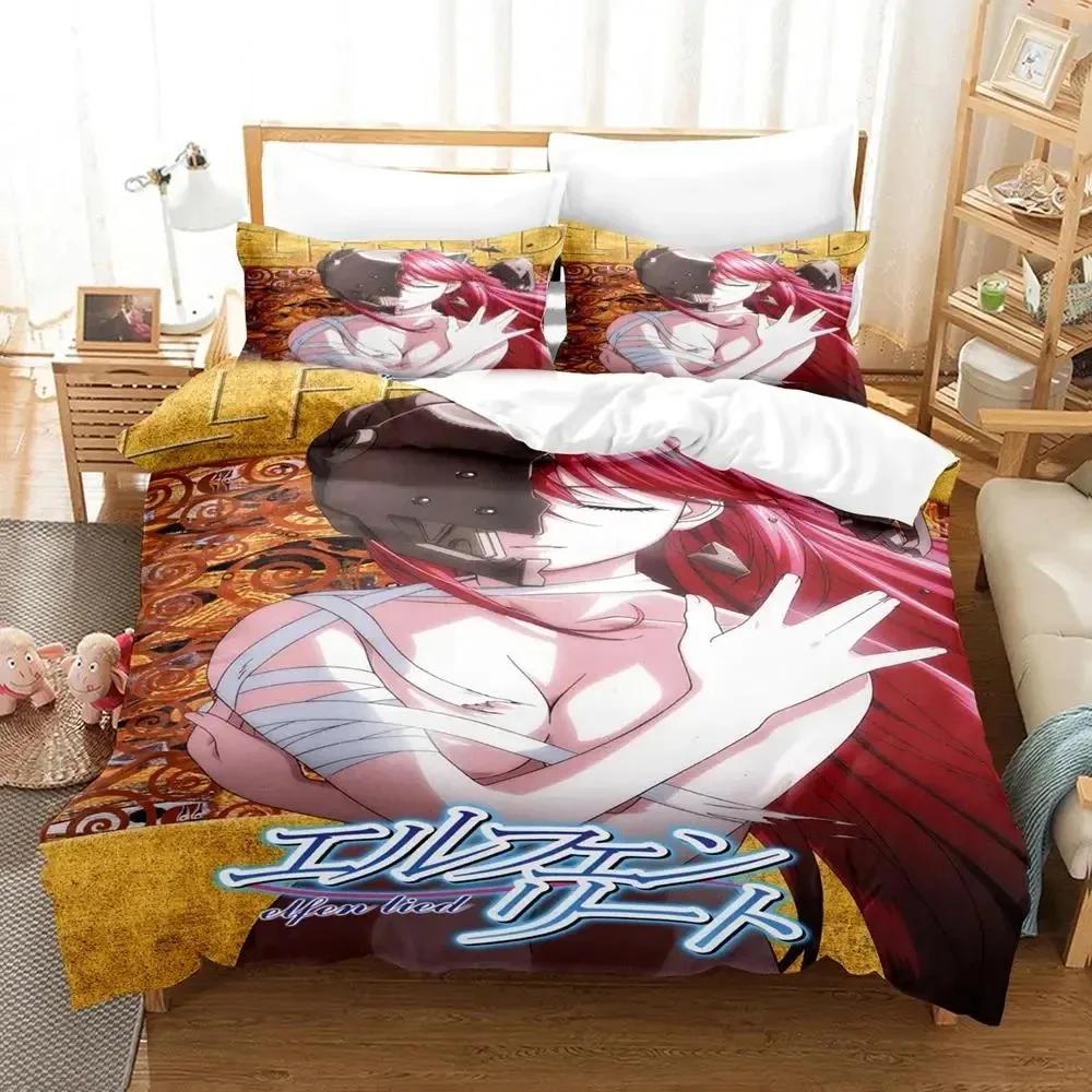 New Anime Elfen Lied Beding Set Soft Duvet Cover Bed Linen Set Comfortable Quilt Cover Pilowcase Warm Comforter King Quen Sized Dimensions Young Boys