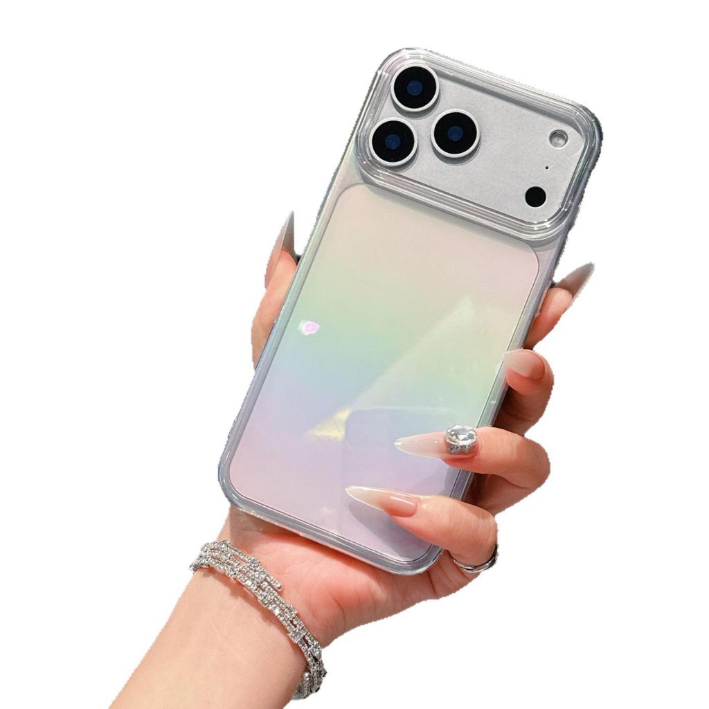 Creative Rainbow Laser Translucent Acrylic Phone Case for Apple 17/16/15 - High Transparency, Durable Hard Shell