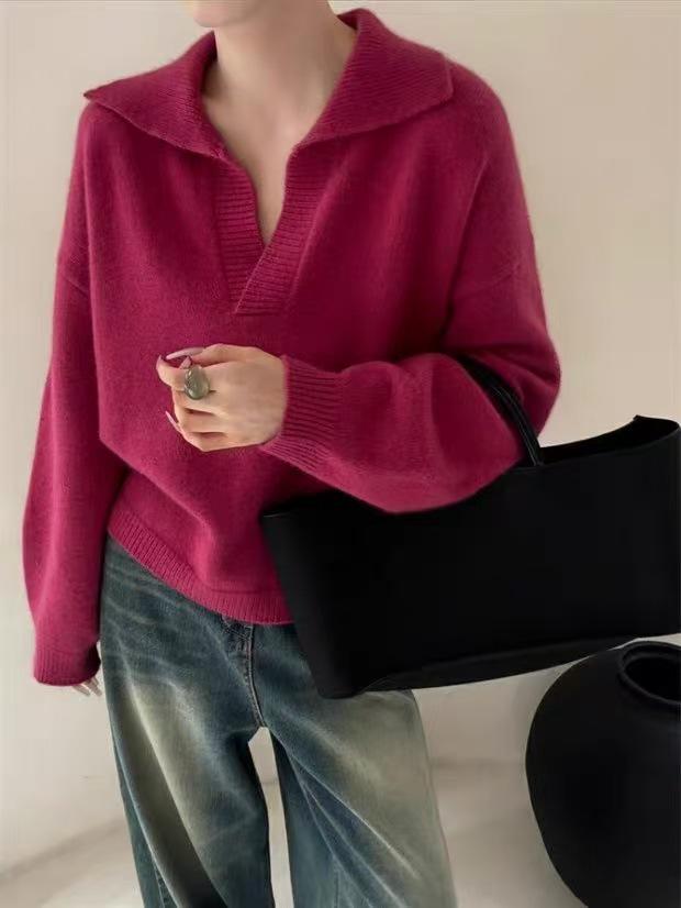 Old Money Style Women's Loose Wool Polo Neck Sweater - Autumn/Winter Knit Top