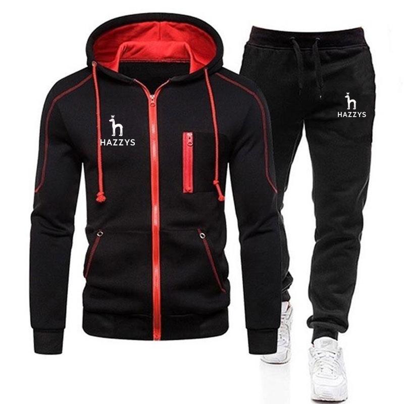 New 2024, winter men's clothing, printed men's hood set, wool zippered hoodie, casual sports pants, men's sportswear