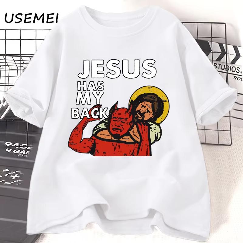 Jesus Has My Back T-shirt Funny Christian Jesus Brazilian Jiu-Jitsu T-shirt Religious Faith T-shirt Cotton Casual Peplum Clothes