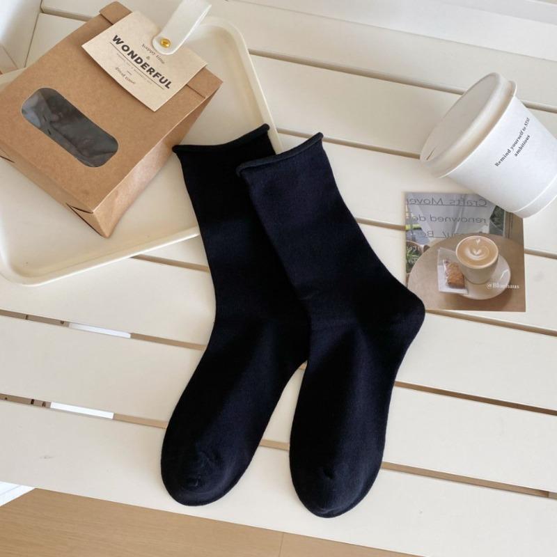 Dui Dui Socks Women's Autumn and Winter Mid-calf Socks, Pure Cotton Grey Style, Trendy Spring and Summer Rolled-up Postpartum Socks, Long Socks