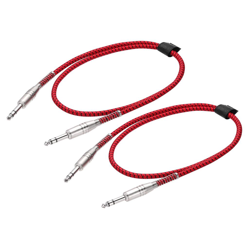 uxcell 2-Piece Guitar Instrument Cable, 3 Feet 14" to 14" Straight Electric Guitar Jack Cable Wire for Guitar and Bass, Black and Red
