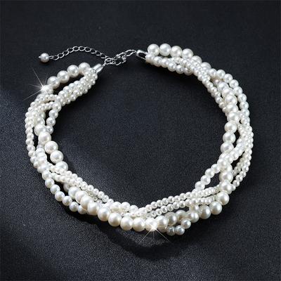 Cute Female Bead Choker Necklace Fashion Silver Color Necklaces For Women Charm Small White Pearl Round Wedding Necklace Jewelry