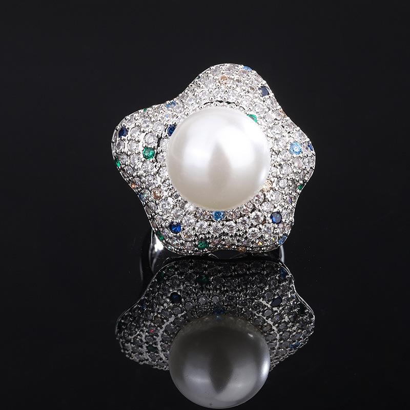 New European and American retro inlaid Austrian fritillary pearl inlaid with colored diamonds creative women's suit 14mm