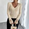 Französischer Spitzen-Patchwork-Strickpullover mit langen Ärmeln für Damen, elegant