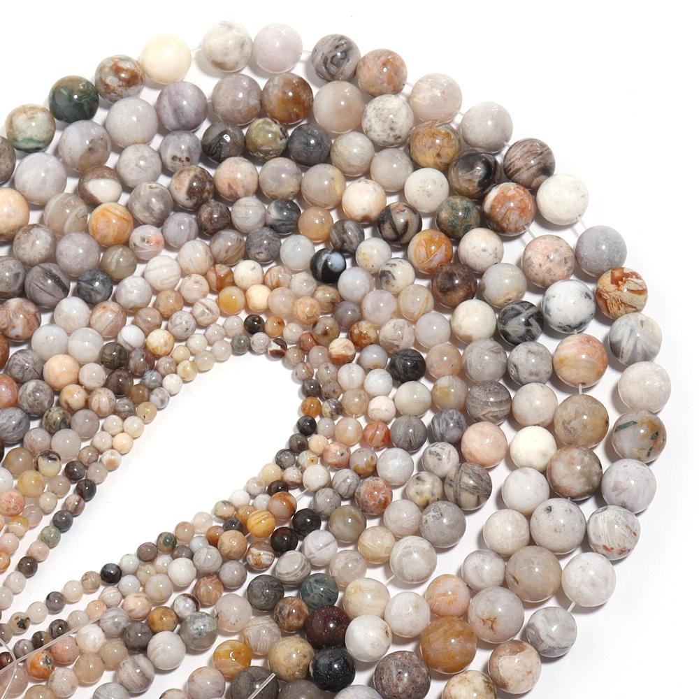 Natural Bamboo Leaf Agate Stone Beads 4 6 8 10 12mm Round Loose Gemstone Beads For Jewelry Making DIY Necklace Bracelet Supplies