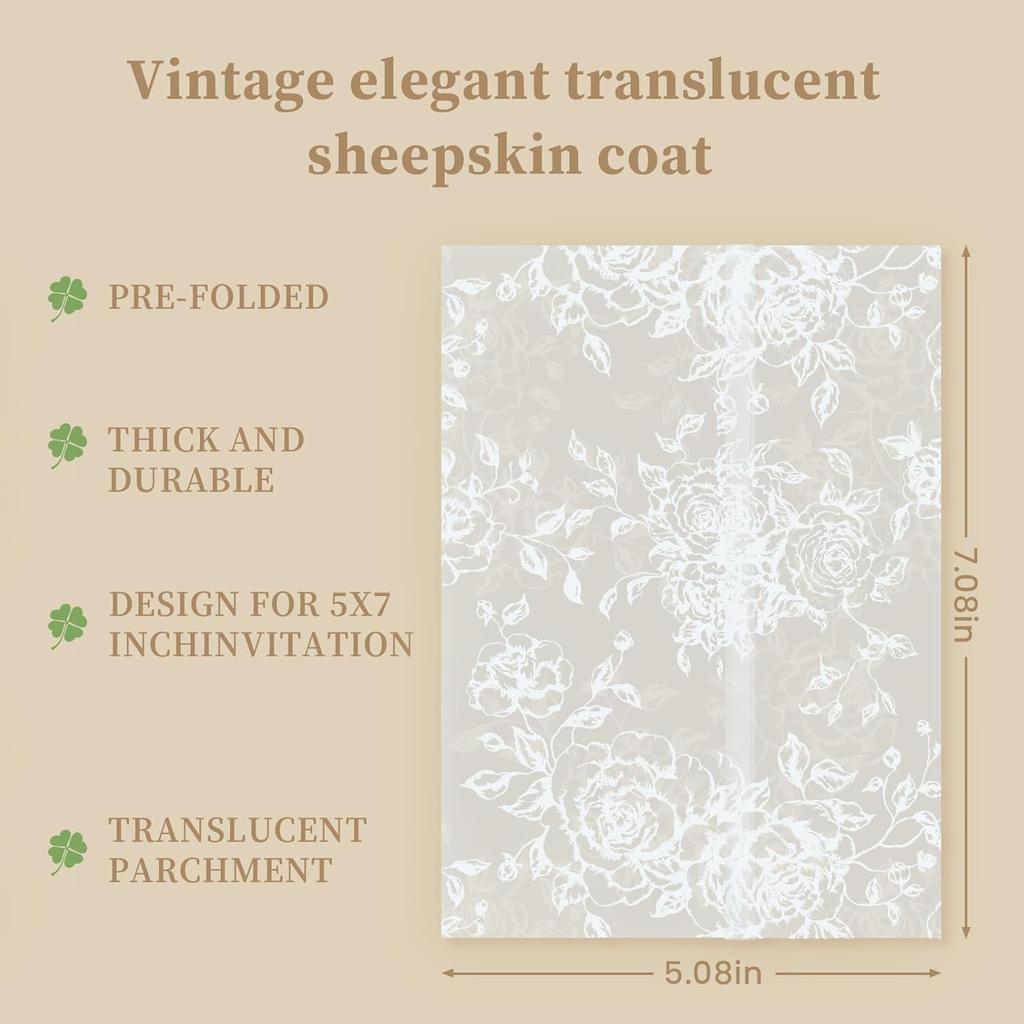 Vellum Jackets for 5x7 Envelopes For Invitations Wedding Invitation Envelopes Vellum Paper Kit Sleeves Pre-Folded Floral Wraps Jacket Wildflower for