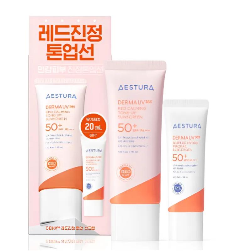 [AESTURA] Derma UV 365 Red Calming Tone-Up Sunscreen Set 40 ml + Mineral Sunscreen 20 ml