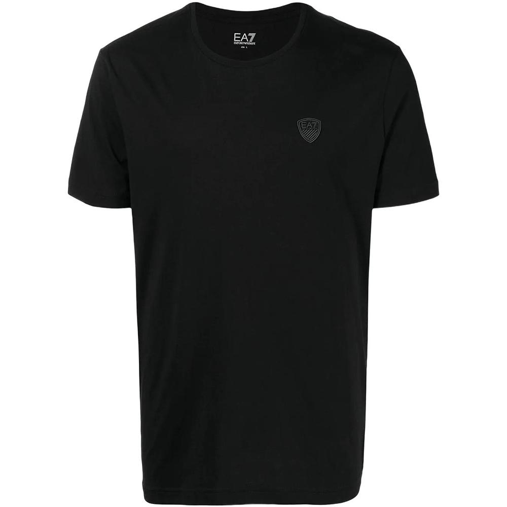 Emporio Armani EA7 Однотонная футболка с логотипом, круглым вырезом и коротким рукавом Мужские топы Черный 8NPT03-PJNQZ-1200 XS