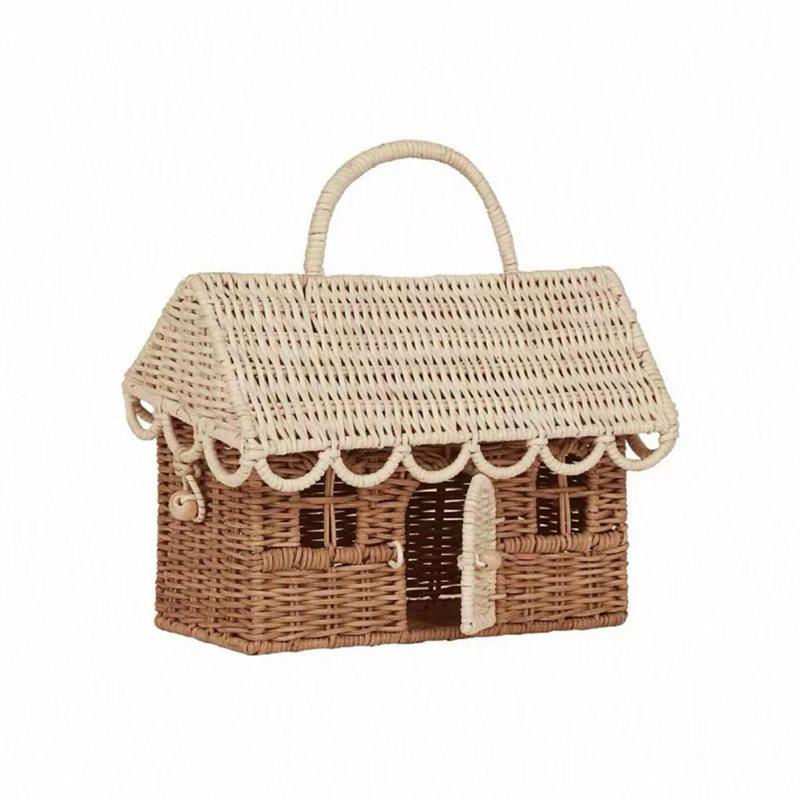 Rattan House Shaped Basket With Lid Natural Harvest Wicker Basket For Picnics Easter Organizing Storage 6170₽