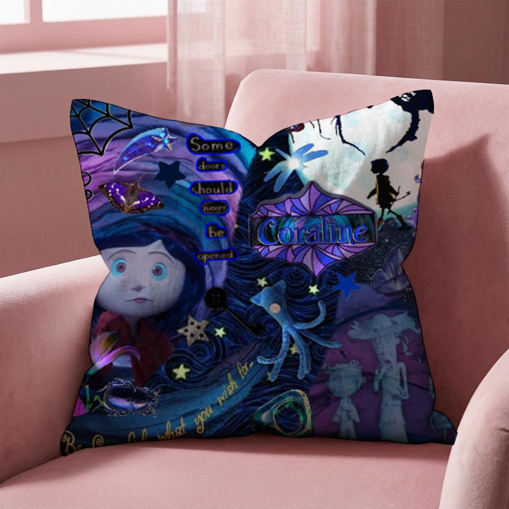 HOT Cartoon Coraline Cushion Cover MultiScene Pillow Cover for Home Car Reversible Soft Durable for Daily Use