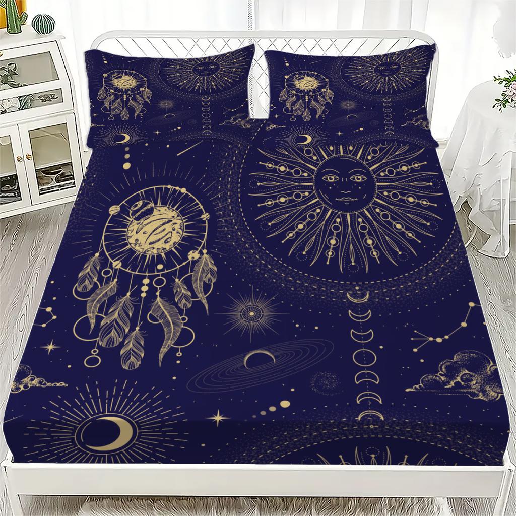 3D Bohemian Style Imagination Print Fitted Sheet Set Soft Breathable Mattress Cover Bedding Set with 1/2 Pillowcases