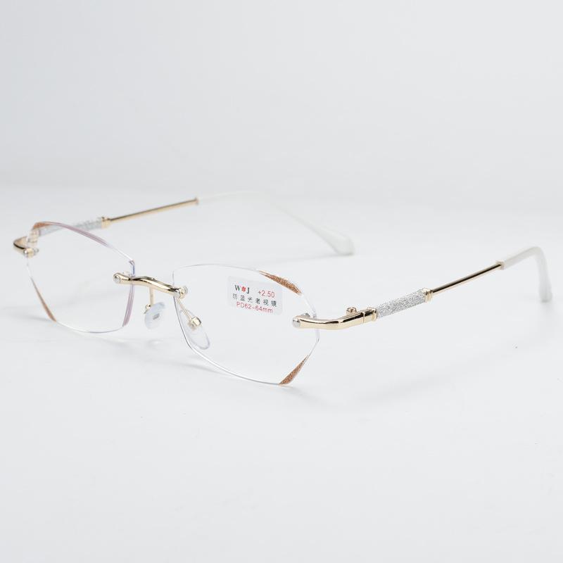Women's Reading Glasses Fashion Rimless Diamond Cutting Frame Presbyopic Eyeglasses Optical Farsighted Eyewear Diopter 0 To +4.0