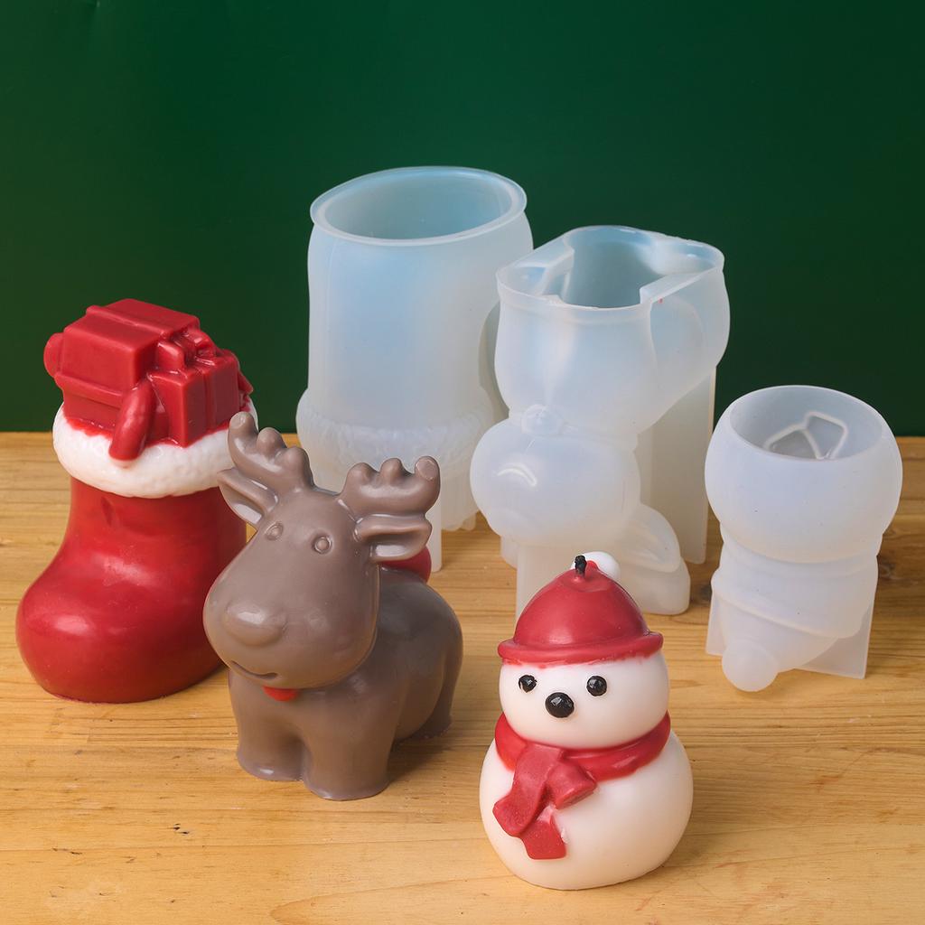 DIY Vánoční svíčka Silikonová forma 3D Vánoční sněhulák Los Zvonek Ponožky Vonný sádrový pryskyřičný odlitek Slavnostní párty dekorace Řemeslný dárek
